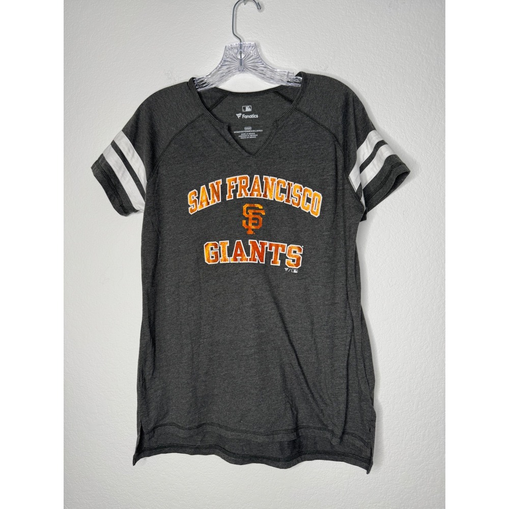 Fanatics San Francisco Giants MLB T-Shirt Charcoal‎ Grey V-Neck Women's Size M